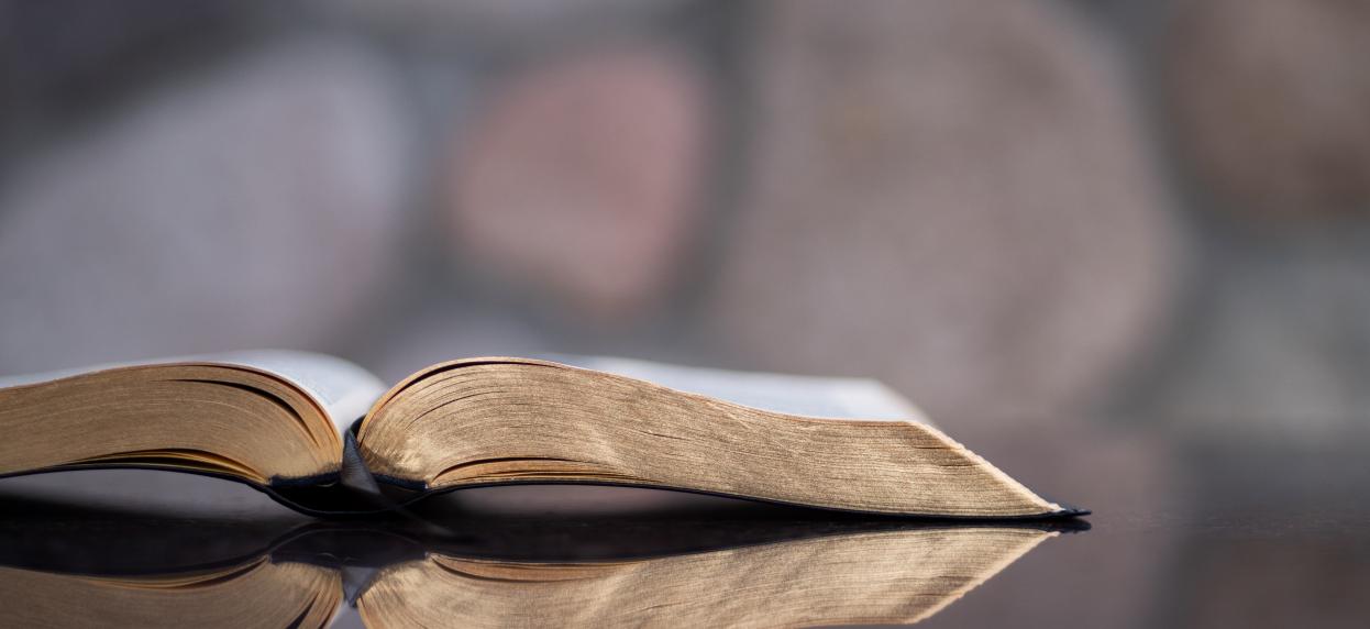 Image of an open book on a table