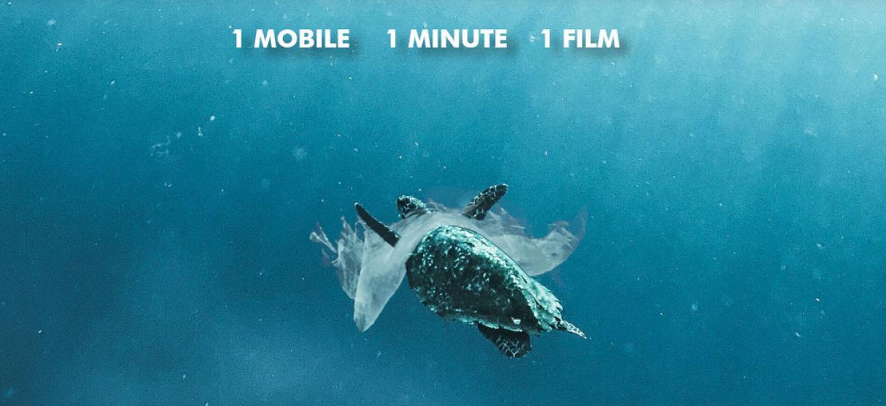 Mobile Film Festival illustration - turtle caught in a plastic bag