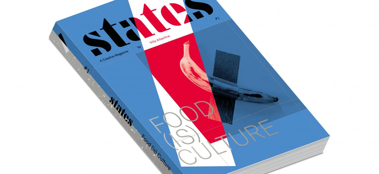 Picture of the magazine cover in blue, white, and red